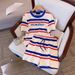 Women's Clothing Fashion Casual Sports Suit For Women Summer New Loose Striped Letter Short Sleeved T Shirt Shorts Two Piece Suit_ecoleips.com