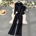 Women's Clothing High End Suit Spring Women's Metal Buckle Vest Versatile Knitted Cardigan Wide Leg Pants Fashion Three Piece Set_ecoleips.com
