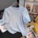 Women's Vintage round Neck Short Sleeve Knit Top Beaded Blouse Soft Colors Beige Blue Pink Black White Yellow Green Elegant_ecoleips.com