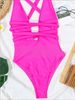 Women's Clothing Solid Color One Piece Swimsuit Tie-Up Design Sexy Style Vacation Wear Fits True To Size_ecoleips.com