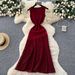 High End Women's Patchwork Irregular Mesh Dress French Style Slimming Elegant Sleeveless Long Dress For Summer_ecoleips.com
