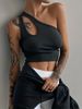 Women One Shoulder Cutout Ribbed Crop Tank Top, Asymmetric Sleeveless Slim Fit Y2K Streetwear Going Out Vest_ecoleips.com
