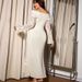Elegant Plus Size Off-Shoulder Dress With Floral Embroidery – Stretchy Long Sleeve Bodycon Dress For Women (Available In 5 Sizes)_ecoleips.com