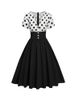 Polka Dot Women Summer Dresses Hepburn Style V-Neck Short Sleeve Vintage Print Patchwork Party Dress Casual A-Line_ecoleips.com