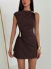 2026 Summer New High-end Metal Buckle Pleated Slim-fit Hip-wrapped Dress Women's Summer_ecoleips.com