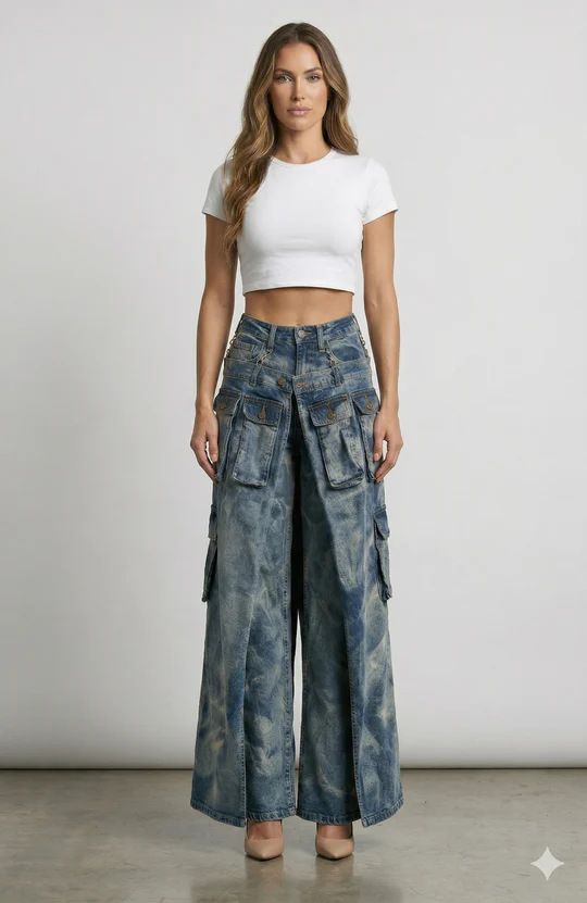 Women's Casual Cotton Denim Jeans With Symmetrical Slit Faux Two-Piece Skirt Style For Street Fashion Summer Spring/Autumn Regular Fit_ecoleips.com