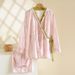 Japanese Kimono Style Pajama Set Women Ruffle V Neck 100% Cotton Crepe Loungewear Breathable Floral Sleepwear For Spring_ecoleips.com