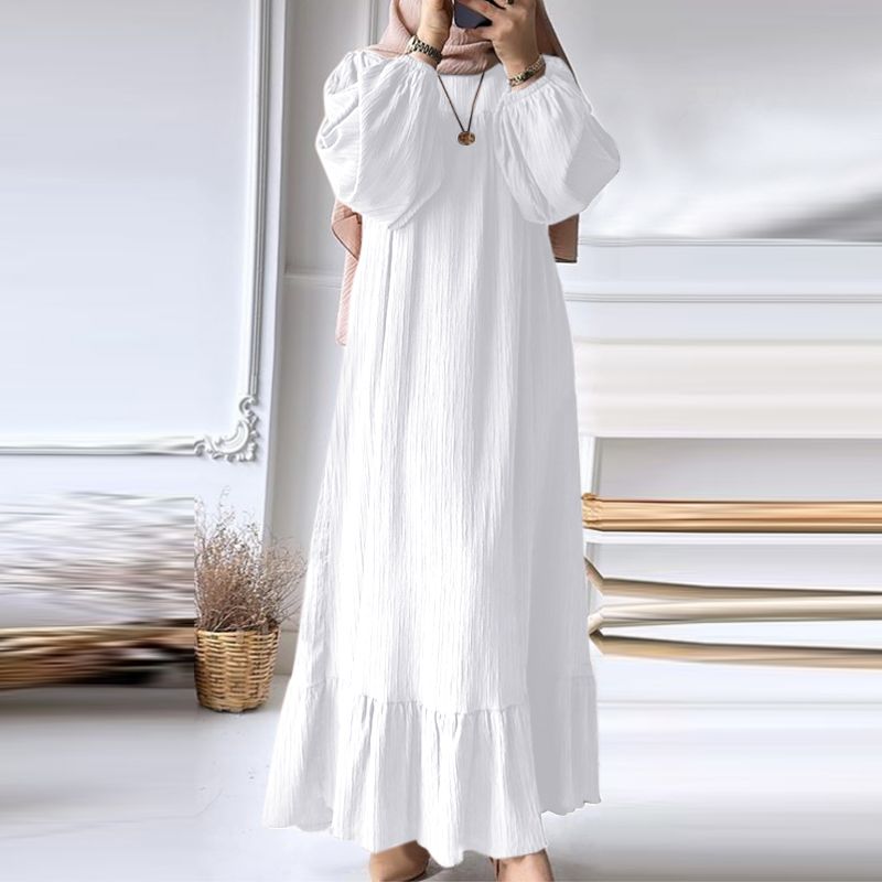 ZANZEA Fashion Ruffles Hem Muslim Sundress Woman Puff Sleeve O Neck Dress Autumn Elegant Party Abaya Vestidos Islamic Clothing_ecoleips.com