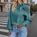 Women's Clothing Off-Shoulder Bow Tie Lantern Sleeve Knit Sweater - Elegant & Casual Pullover With Flowy Fit_ecoleips.com