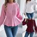 Solid Color Twist Waist Ruffle Edge Long Sleeve Pullover Sweater Women's Clothing_ecoleips.com