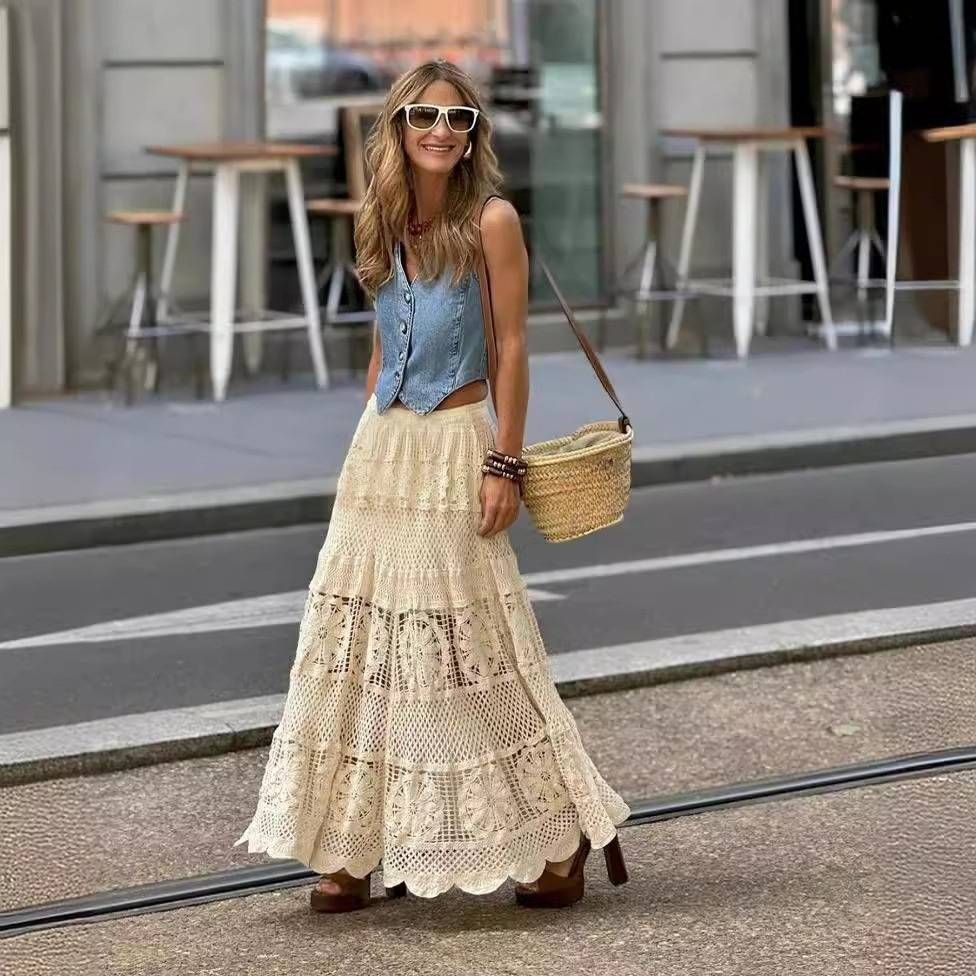 Women's Clothing New Lace Lace Hollow Knitted Skirt_ecoleips.com