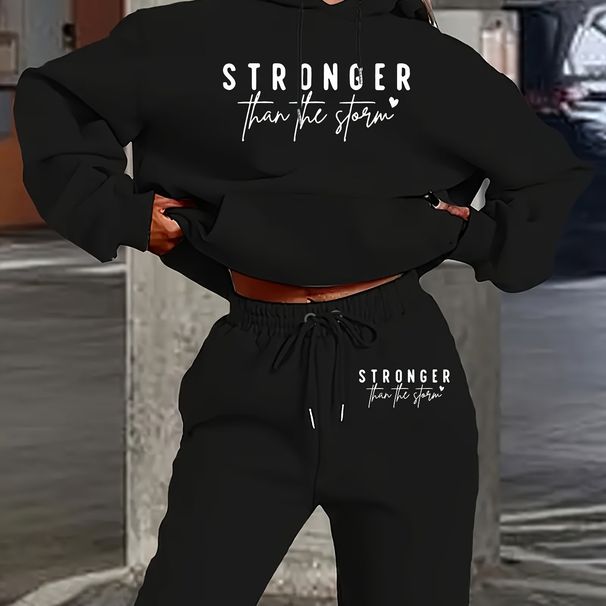 Women's Autumn And Winter Fashion Casual Strong Storm Letter Printed Thick Suede Warm Hooded Sweatshirt+sports Pants Set-818_ecoleips.com