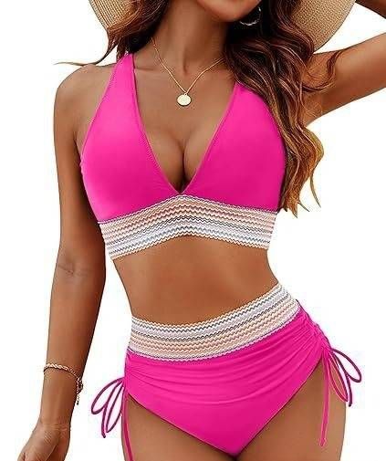 Women's Clothing High Waisted V Neck Two Piece Swimsuit Provides Comfort And Style For Various Aquatic Activities_ecoleips.com