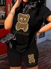 Summer Women's Casual And Fashionable Cartoon Bear Pattern Print Loose T-shirt+shorts Two-piece Sportswear Suitable For Daily Wear-94_ecoleips.com