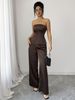 Elegant Women's Strapless Waist Cinching Wide Leg Pants Suit American Style Spring Summer_ecoleips.com