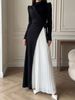 Women's Long Sleeve Color Block Pleated Dress Asymmetrical Two-in-One Design Clothing_ecoleips.com