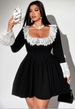 Curvy Women Lace Patchwork Puff Sleeve Midi Dress, French Romantic Princess Outfit For Dating_ecoleips.com