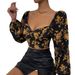 Voya Women's Retro Light Mature Style Printed T-shirt With Spring And Summer Square Collar And Bubble Sleeves, Short Floral Top_ecoleips.com