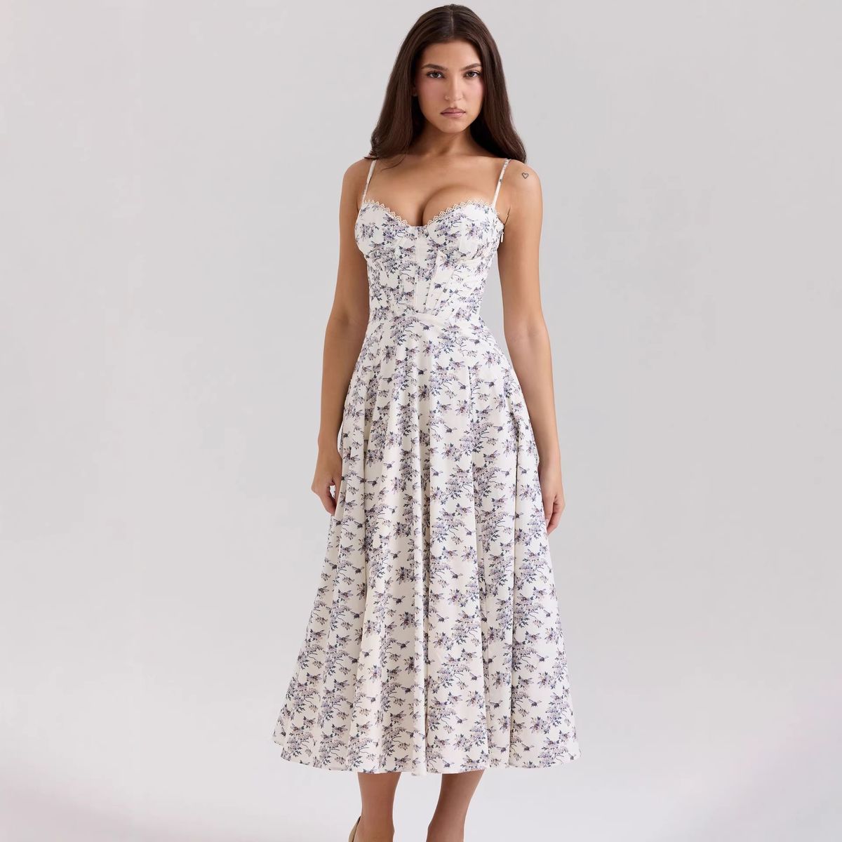 Women's Slim Fitting Floral Print Sundress Elegant Gentle European American Style Dress for Women_ecoleips.com
