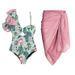 Women's One Shoulder Ruffle Print One Piece Swimsuit Stylish Flirty Beachwear Clothing Set_ecoleips.com