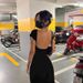Aria Basics Aria Basics 2023 Autumn Fashion Trend Women's New Short Sleeve Round Neck Slim Fit Bodycon Backless Dress_ecoleips.com