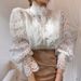 French Style Lace Trim Blouse - Boho Floral Embroidery Loose Fit Button Down Top For Women_ecoleips.com