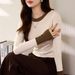 2025 #Superior Choice # Advanced Design Style Western Color Contrast T-Shirt Women's Long Sleeve 2025 Autumn New Cotton Base_ecoleips.com