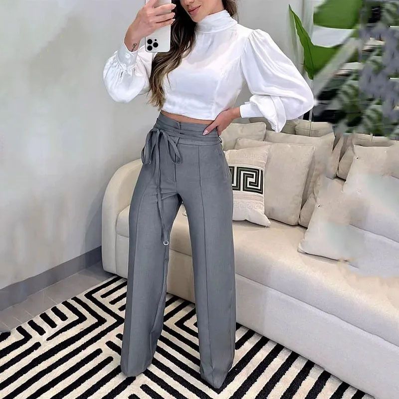 Women's Clothing summer new temperament slim fitting puff sleeve top design drawstring suit pants suit for women_ecoleips.com