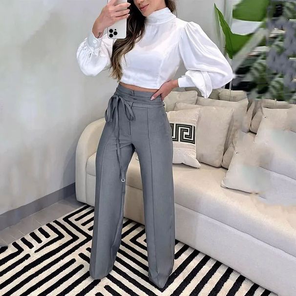 Women's Clothing summer new temperament slim fitting puff sleeve top design drawstring suit pants suit for women_ecoleips.com