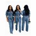 Women's High Elastic Button Up Washed Denim Two Piece Set Casual Independent Site Spring/Autumn Regular Size_ecoleips.com