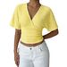 Women's V Neck Short T-Shirt Striped Fitted Waist Batwing Sleeve Slimming Hot Girl Top Knitted 2026_ecoleips.com