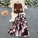 Women's Clothing Style Three-Dimensional Flower Waist Irregular Pleated Top High Waist Printed Pleated Skirt_ecoleips.com
