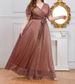 European And American Wedding Bridesmaid Dress V Neck High Waist Elegant Mesh Large Size Dress_ecoleips.com