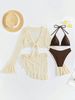 Women's Clothing Mesh Long Sleeved Cover Up Swimsuit Beach Bikini Split Swimsuit Women's Four Piece Set_ecoleips.com