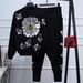 Daisy-Embroidered Knit Sweater & Pants Set – Rhinestone Two-Piece Outfit (S-XXL) | Black | Streetwear & Casual Chic_ecoleips.com