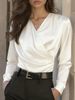 Elegant Satin V-Neck Blouse For Women - Stretch Fit Office Wear With Wrinkle-Resistant Fabric_ecoleips.com