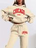 Women's Autumn And Winter Casual Fashion CHICAGO USA Printed Thick Fleece Warm Hooded Sweatshirt+sports Pants Set-721_ecoleips.com