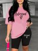Summer Women's Casual Fashion Letter Pattern Printed Loose T-shirt Shorts Two-piece Set Set Summer Sportswear Suitable For Daily Wear-184_ecoleips.com