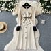 Black Knit Dress Color-Block Stand Collar Belted Midi Long Sleeve Women's Casual Dress For Autumn/Winter_ecoleips.com