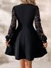 Elegant Women's Black Dress Round Neck Lace Patchwork Long Sleeve Slim Fit Casual Summer Fashion American Style_ecoleips.com