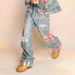 2027 Fashion American Retro Hip-Hop Jeans Women Cotton Mid Waist Embroidery Splicing Broken Hole Washed Do Old Vintage Straight Type Denim Pants_ecoleips.com
