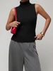 Elegant Office Turtleneck Ribbed Knit Tank Top, Sleeveless Slim Commuter Basic Blouse_ecoleips.com