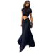 Women's Chic Solid Color High-Neck Cape Sleeve Ruffle Detail Bodycon Midi Dress Versatile Two-Piece Illusion_ecoleips.com