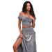 Summer Style Women's Sexy Off-Shoulder Strapless Top And Solid Color Slim Fit Pleated Skirt Set_ecoleips.com