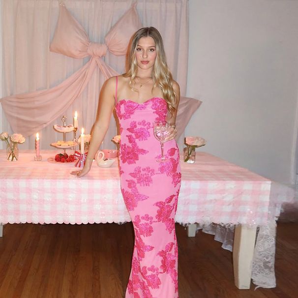 Women's European American Style Slip Dress Sexy Slim Fitting Waist Cinching Long Dress Elegant Bodycon Floral Vacation Style_ecoleips.com