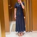 Women's Elegant Round Neck Short Sleeve Belted Lurex Knit Maxi Dress – Slim Fit Spring Gown 2026_ecoleips.com