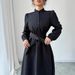Women's Clothing Elegant Stand Collar A Line Skirt Waist Slimming Button Solid Color Long Sleeve Shirt Dress_ecoleips.com