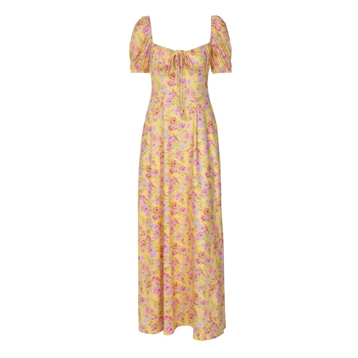 Women's Sexy Square Neck Puff Sleeve Floral Print Tie Front Mini Dress – Summer Resort Gown 2026_ecoleips.com