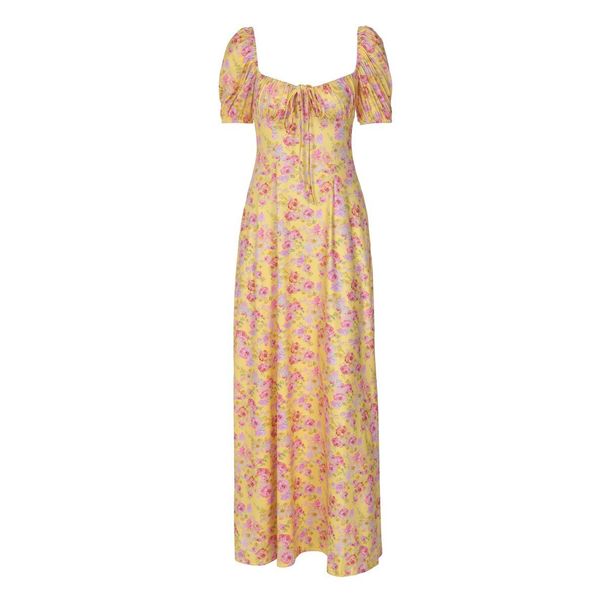 Women's Sexy Square Neck Puff Sleeve Floral Print Tie Front Mini Dress – Summer Resort Gown 2026_ecoleips.com