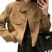 Women’S Short Suede Jacket – Premium Velvet-Touch Coat (Cropped, Button Closure, S-2xl, Khaki/Brown, Fleece-Lined Option)_ecoleips.com